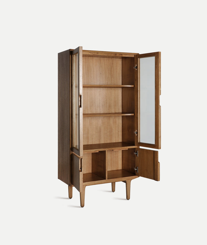 KAMENZ brown cabinet in mindi wood with glass doors