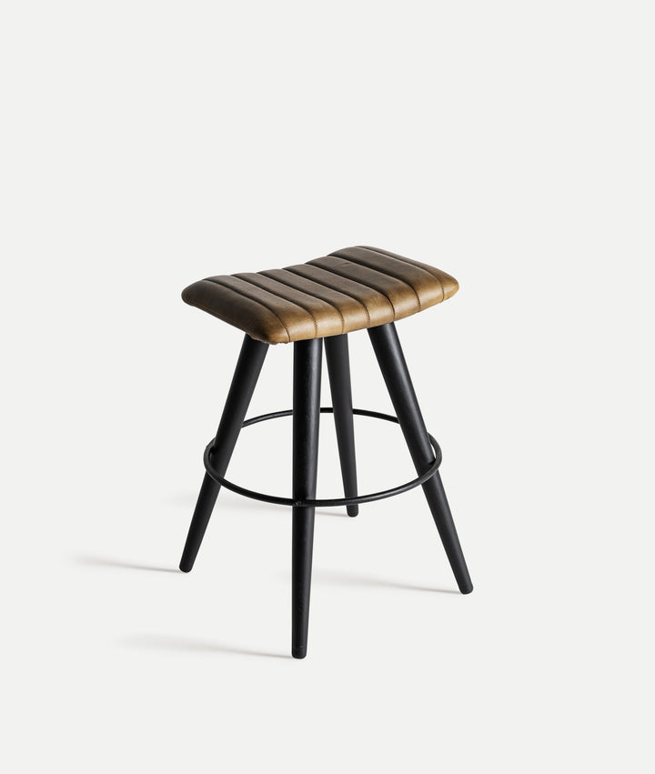 BEFAUX stool in brown tone made of leather, to complement modern or classic spaces with a refined touch