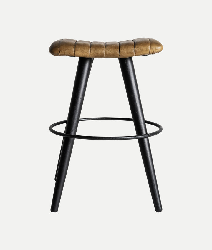 BEFAUX stool in brown tone made of leather, to complement modern or classic spaces with a refined touch
