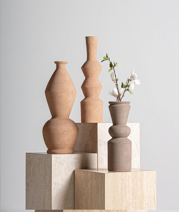 NERAC Brown Ceramic Vase with Textured Finish
