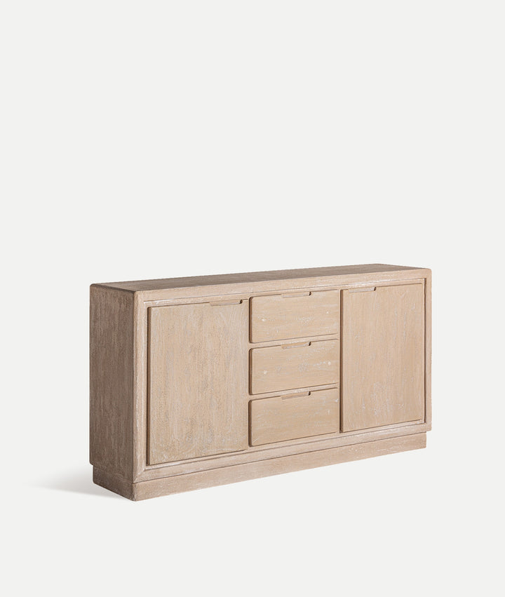 WERLE light brown sideboard in wood, rectangular structure includes large doors and drawers