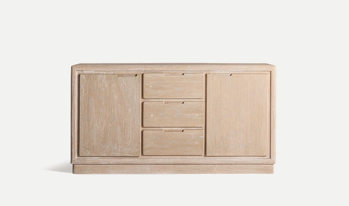 WERLE light brown sideboard in wood, rectangular structure includes large doors and drawers