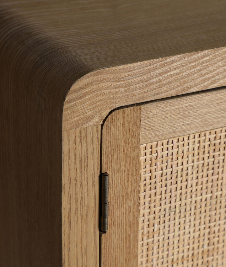 DOAZIT sideboard light brown in fir wood, rustic and modern with front mesh doors