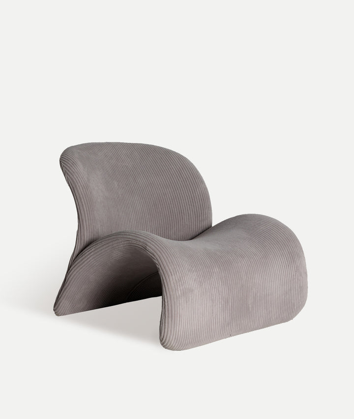 VIANNE armchair grey in polyester modern Art Deco style with curved lines and ribbed texture