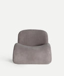 Poltrona VIANNE cinzenta em poliéster estilo art déco moderno com linhas curvas e textura canelado