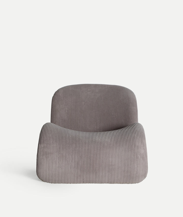 VIANNE armchair grey in polyester modern Art Deco style with curved lines and ribbed texture