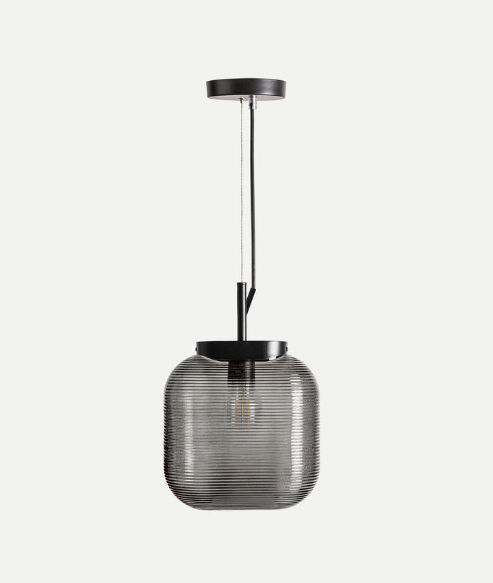 LYRA ceiling lamp translucent grey glass with linear texture, modern and sober