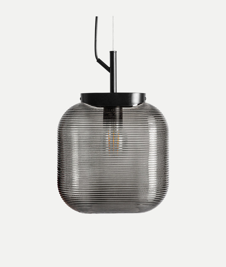 LYRA ceiling lamp translucent grey glass with linear texture, modern and sober