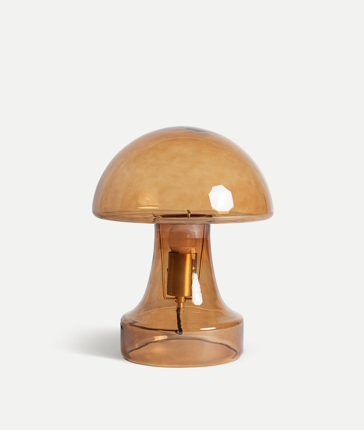 Candeeiro de mesa HASSELT em vidro âmbar em forma de cogumelo