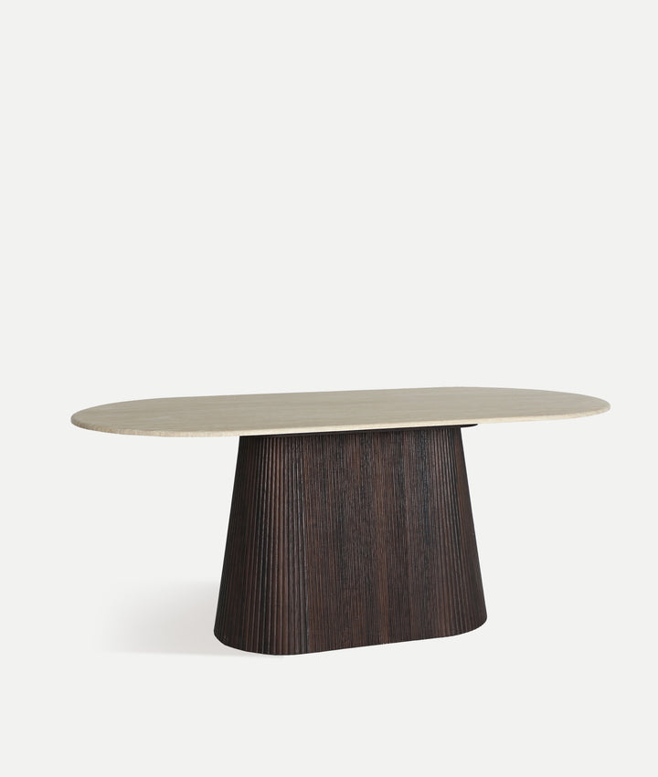 Table de salle à manger VERONA en bois foncé et marbre synthétique