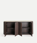 Buffet VERONA en bois foncé et marbre synthétique, lignes épurées et texture cannelée