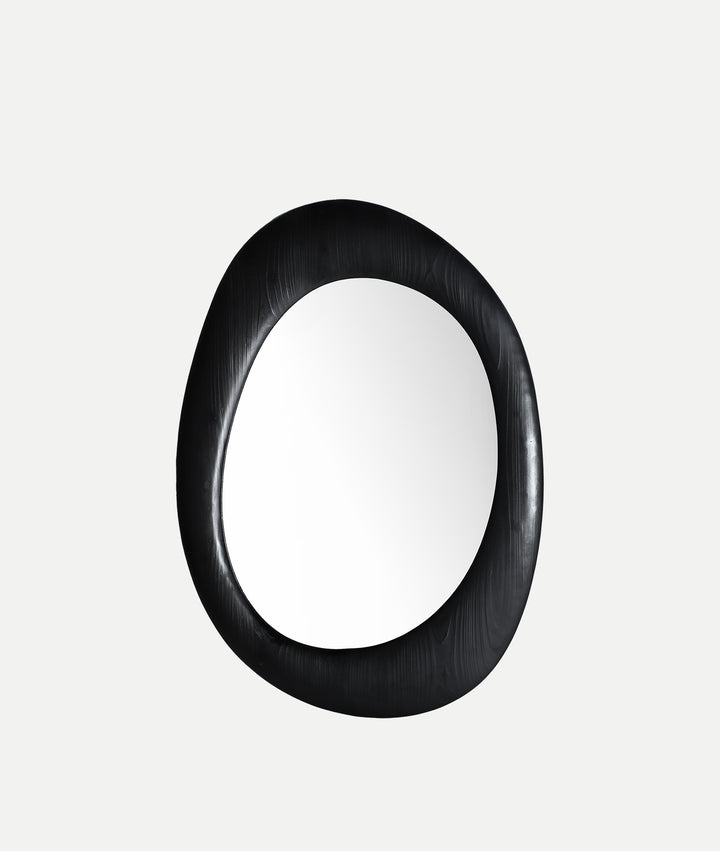 Gudow organic shaped mirror with black wooden frame