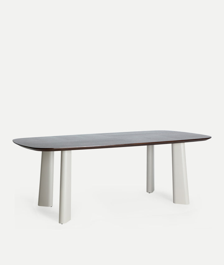 VOLTA DINING TABLE in MDF, oak and iron