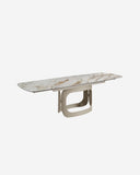 Mesa comedor extensible ovalada barril mármol porcelánico y acero arena metalizado, foto de producto