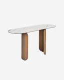 Consola ovalada medio punto mármol porcelánico y acero color bronce, foto de producto