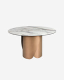 Mesa comedor redonda mármol porcelánico y acero color bronce, foto de producto