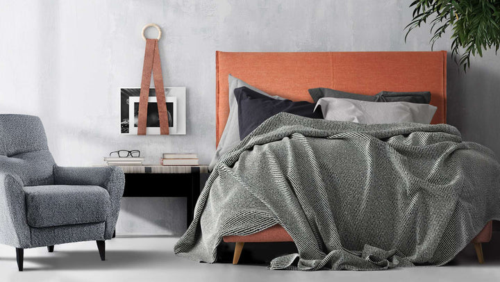Cabecero tapizado liso recto de 115 cm – ambiente