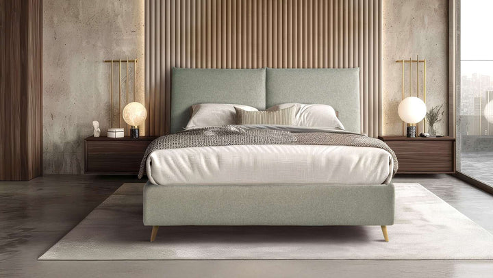Cama tapizada con cabecero almohadillado y base rígida de 6 cm – ambiente