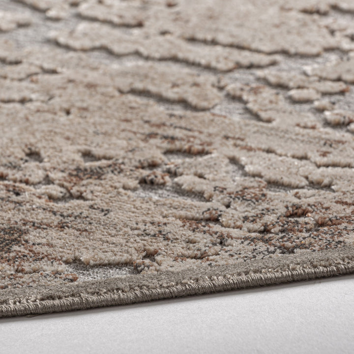 Alfombra de viscosa y poliéster en tonos marrones 240 x 240 cm – detalle