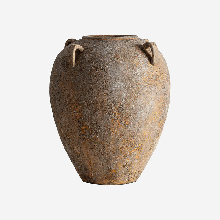 Ánfora decorativa de hormigón armado en tonos marrones