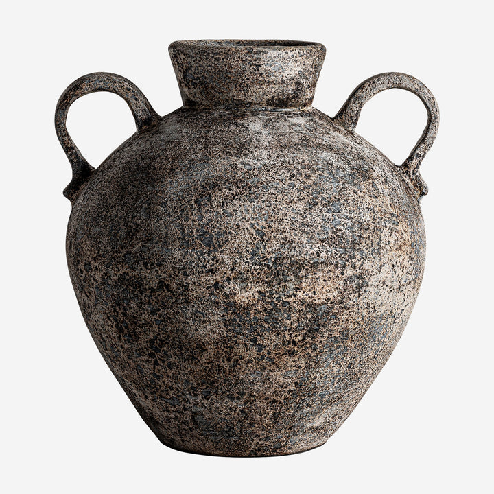 Ánfora decorativa de terracota en tonos oscuros