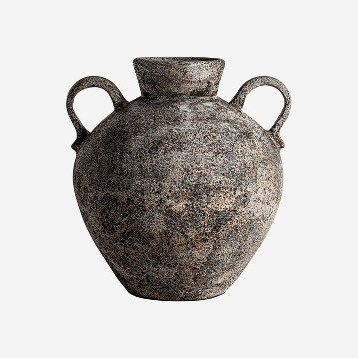 Ánfora decorativa de terracota en tonos oscuros