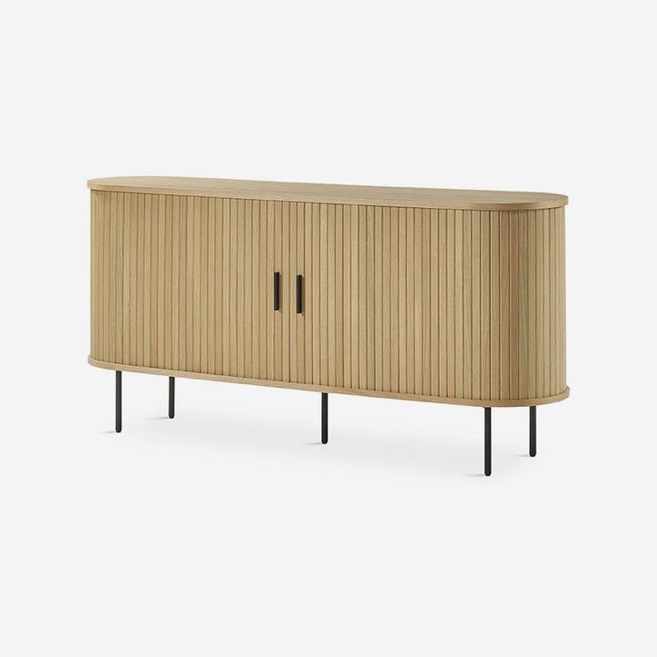 Sideboard in natural oak veneer with metal legs, 76 cm high
