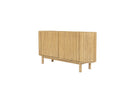 Aparador de madera maciza natural con frente de lamas y cuerpo curvo, 160 cm, foto de producto