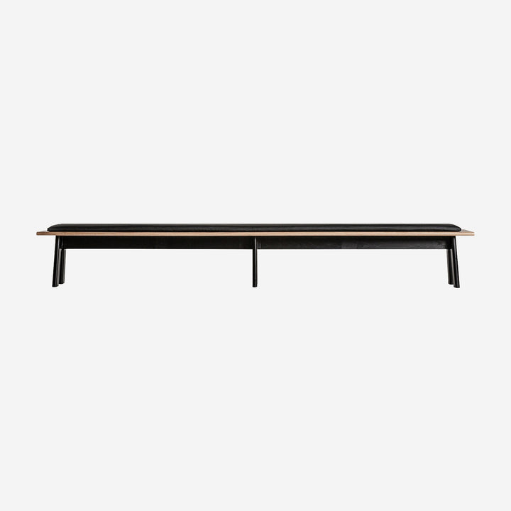 Banco de madera de roble y polipiel – Negro / 350 x 45 x 46 cm
