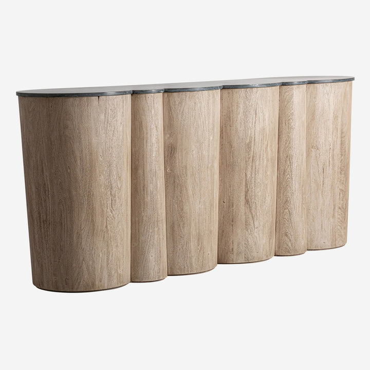 Barra de bar de madera de acacia y mármol mate en color marrón claro