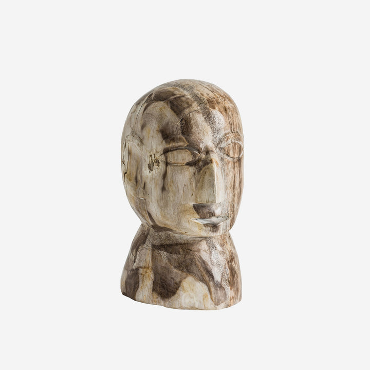 Busto decorativo de madera petrificada en color marrón envejecido 17 x 12 x 22 cm