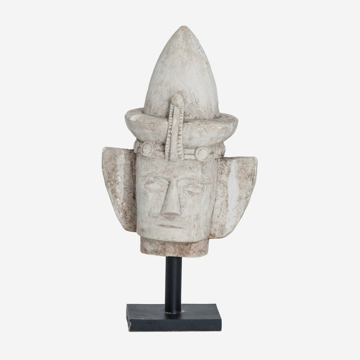 Busto decorativo de piedra y hierro en color blanco roto