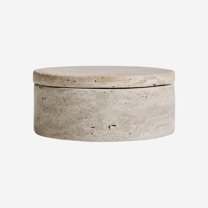 Caja de baño de travertino en color crema 13 x 6 cm