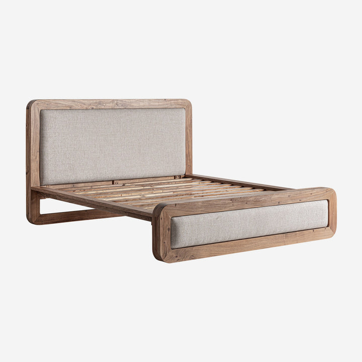 Cama de madera de acacia y acrílico en color marrón