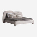 Cama tapizada en poliéster en color beige jaspeado
