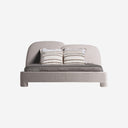 Cama tapizada en poliéster en color beige jaspeado