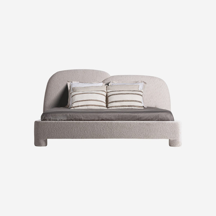 Cama tapizada en poliéster en color beige jaspeado