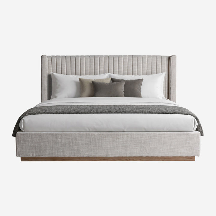 Cama tapizada en poliéster en color gris 200 x 220 x 125 cm