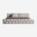 Cama tapizada en tela en color beige