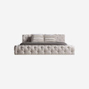 Cama tapizada en tela en color beige