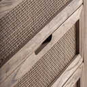 Chifonier de madera de olmo y ratán en color marrón – detalle
