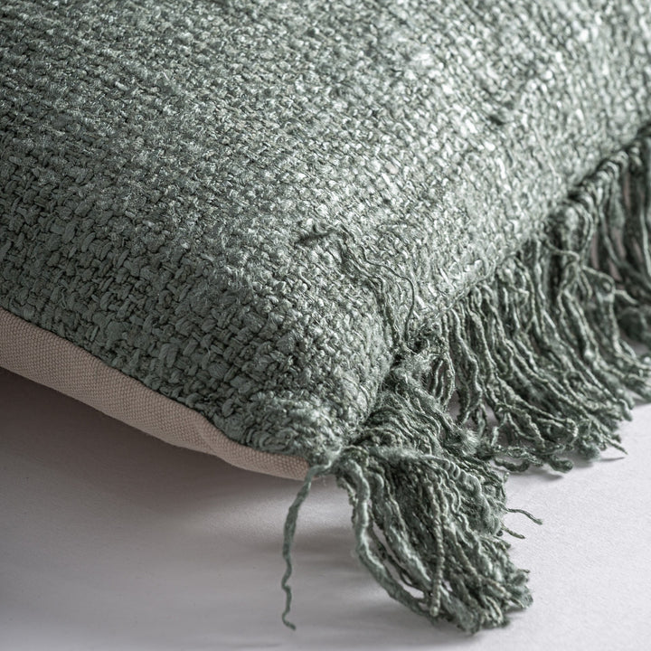 Cojín de algodón y lino en color verde – detalle