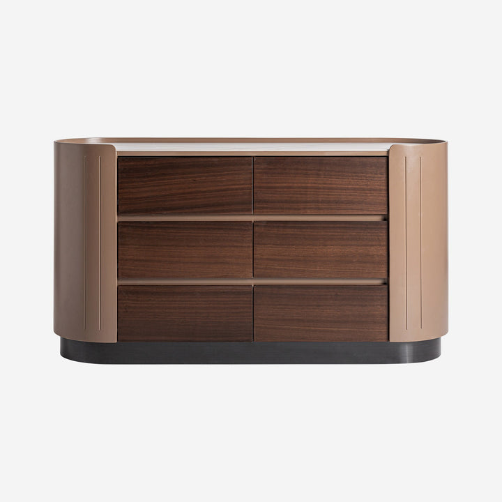 Cómoda de madera contrachapada y chapa de eucalipto en color marrón