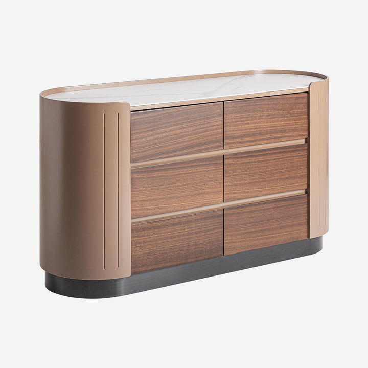 Cómoda de madera contrachapada y chapa de eucalipto en color marrón