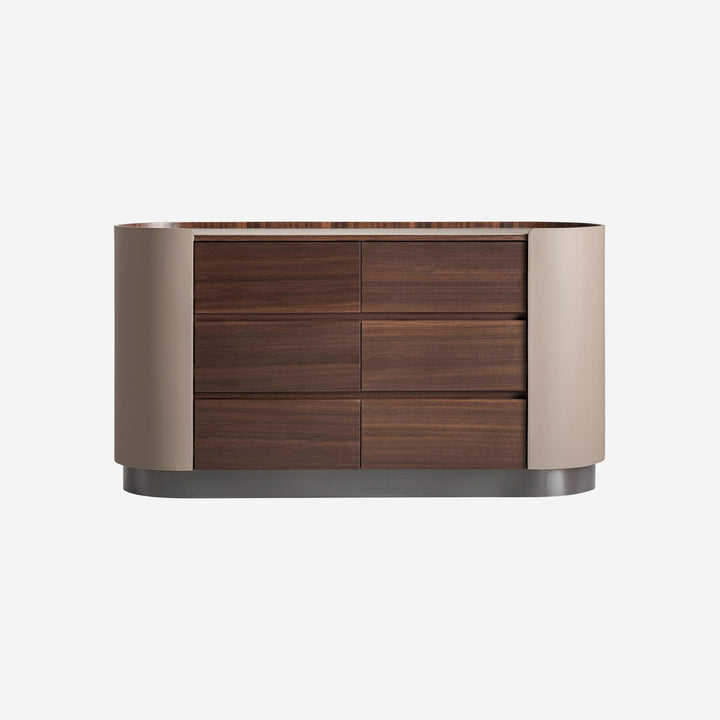 Cómoda de madera contrachapada y chapa de eucalipto en color marrón mate