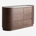 Cómoda de madera contrachapada y chapa de roble en color marrón – Diseño 2 / 140 x 45 x 76 cm