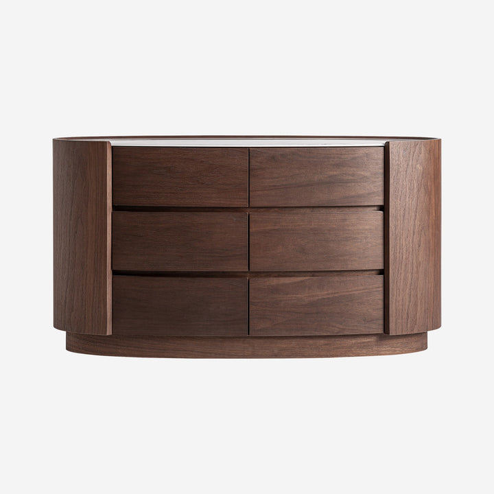 Cómoda de madera contrachapada y chapa de roble en color marrón