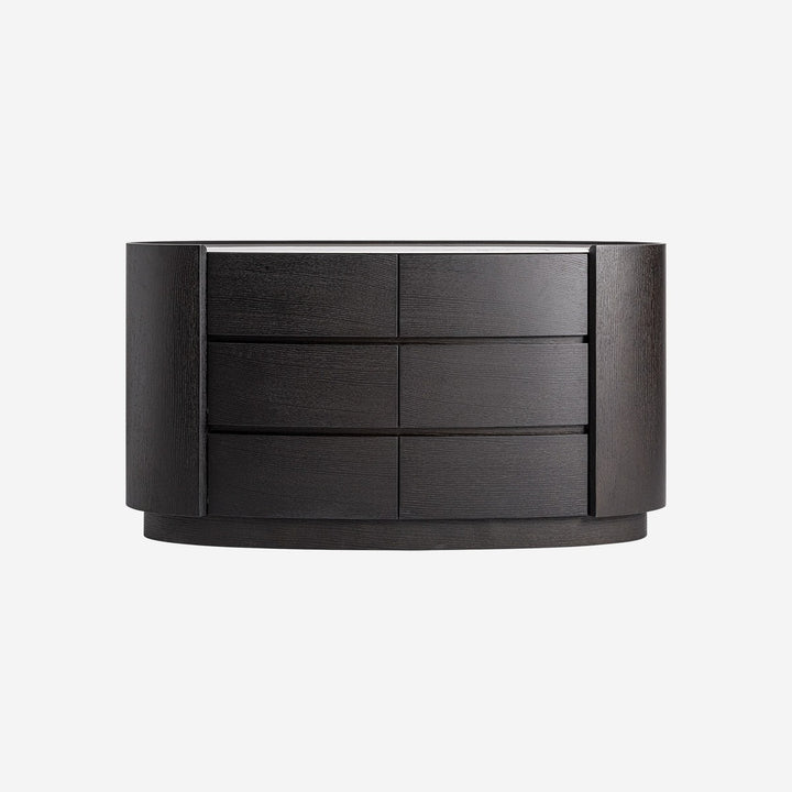 Cómoda de madera contrachapada y chapa de roble en color negro