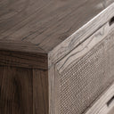 Cómoda de madera de olmo y ratán en color marrón – 159 x 50 x 80 cm – detalle