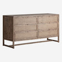 Cómoda de madera de olmo y ratán en color marrón – 159 x 50 x 80 cm